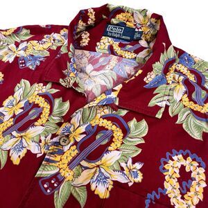 Vintage Polo Ralph Lauren Hawaiian Shirt M Loop Collar Guitar Ukulele Floral